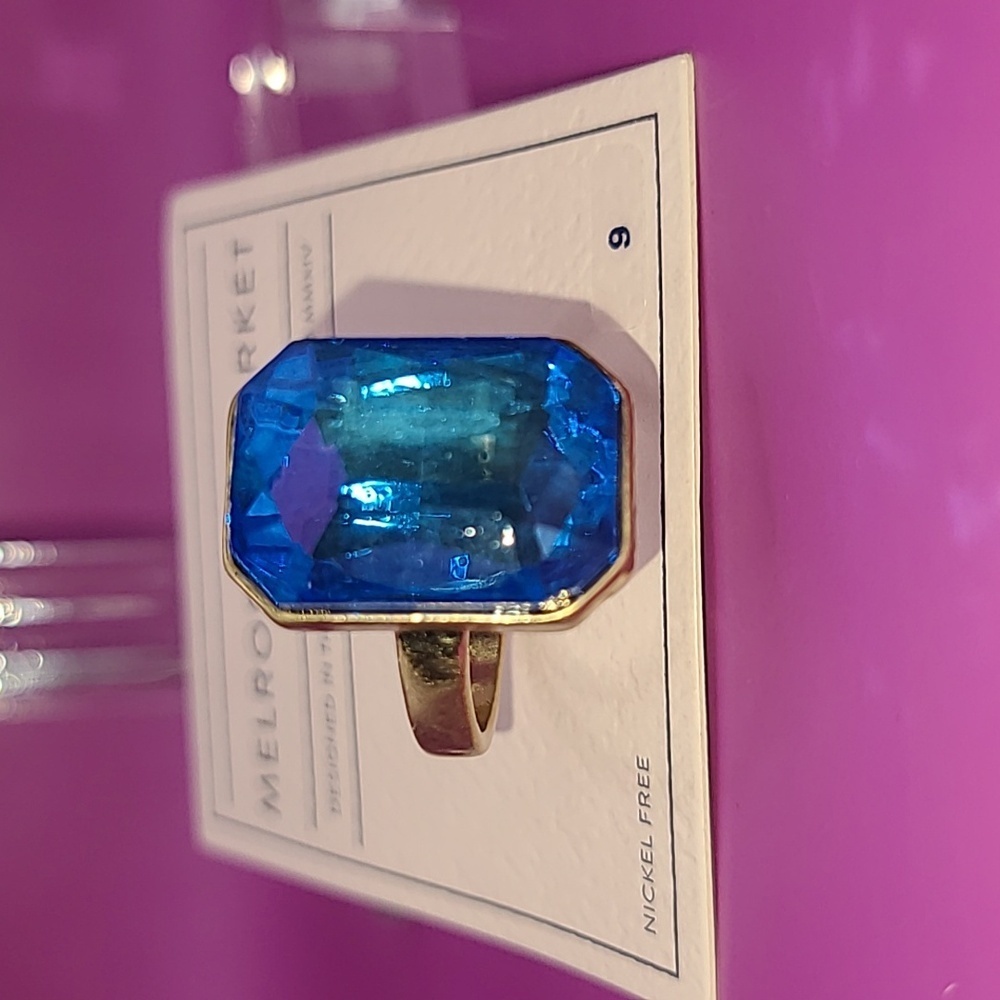Gold tone with large blue faux stone ring by melrose and market